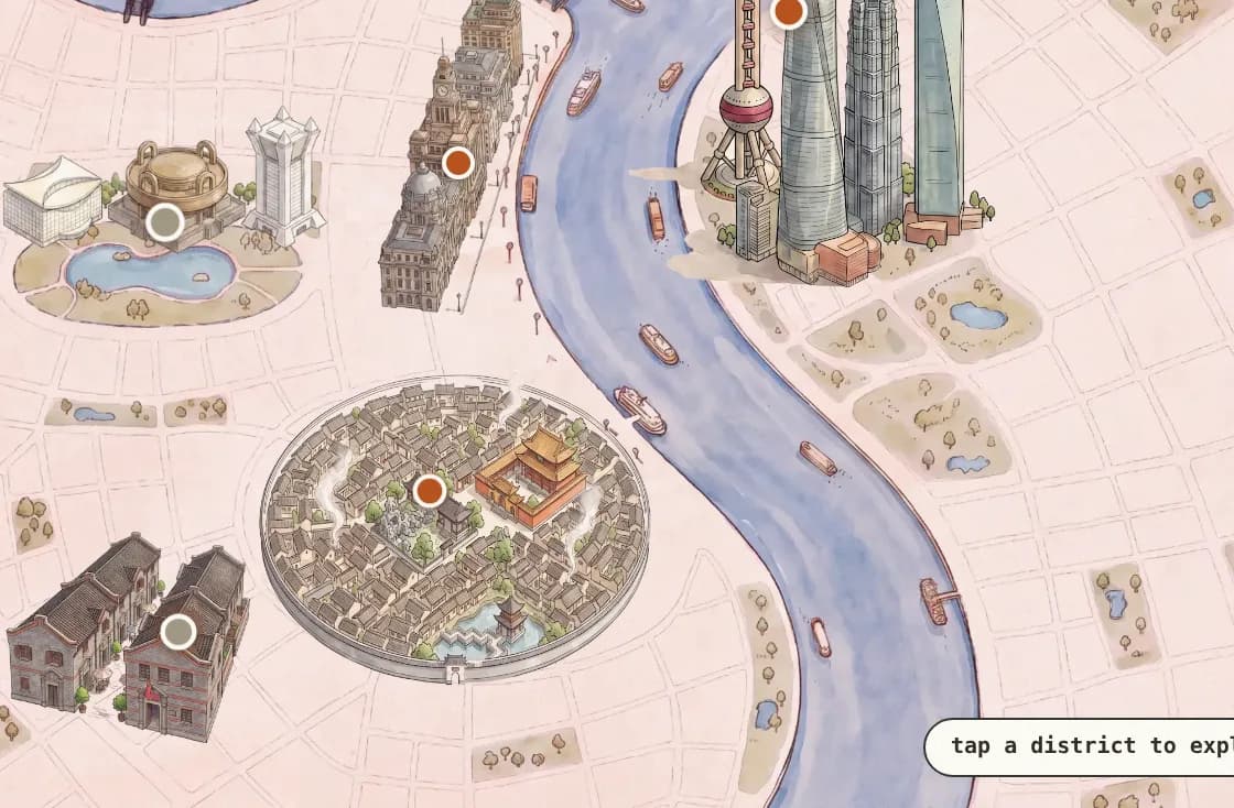 Illustrated map of central Shanghai